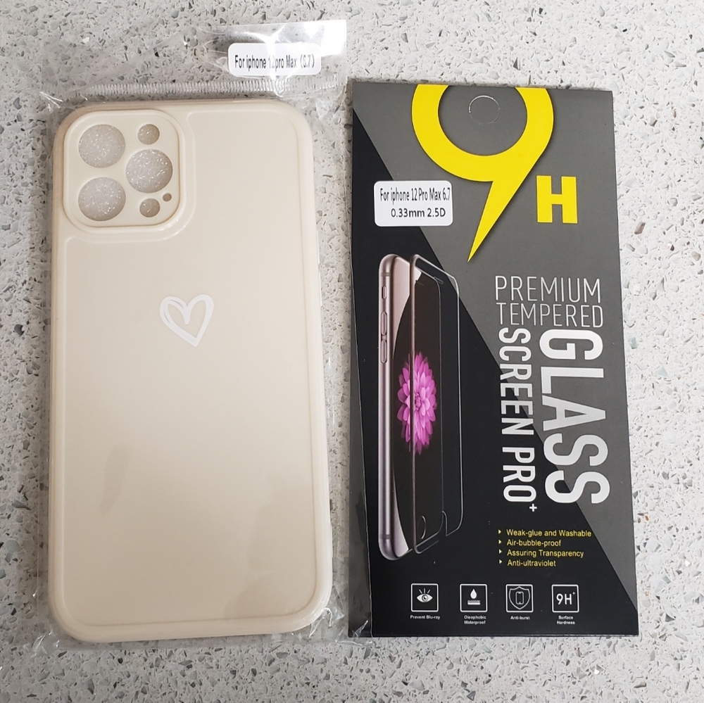 iPhone 12 ProMax case heart + tempered glass